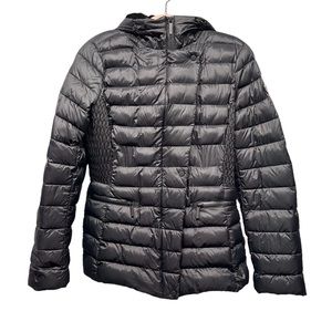 Bernardo Hooded Puffer Down Jacket Coat Black M Packable Full Zip Lightweight